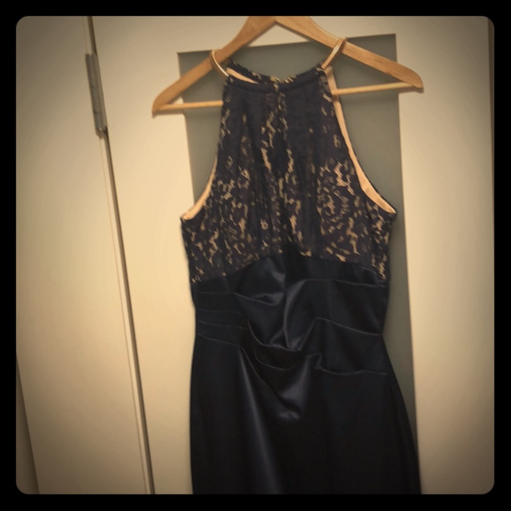 Satin/Lace Cocktail dress with Gold Chain Halter
